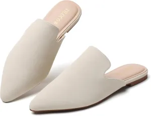 Tilocow Mules for Woman Comfortable Pointed Toe Backless Loafers Flat Mule Business Casual Shoes Slides Slip on