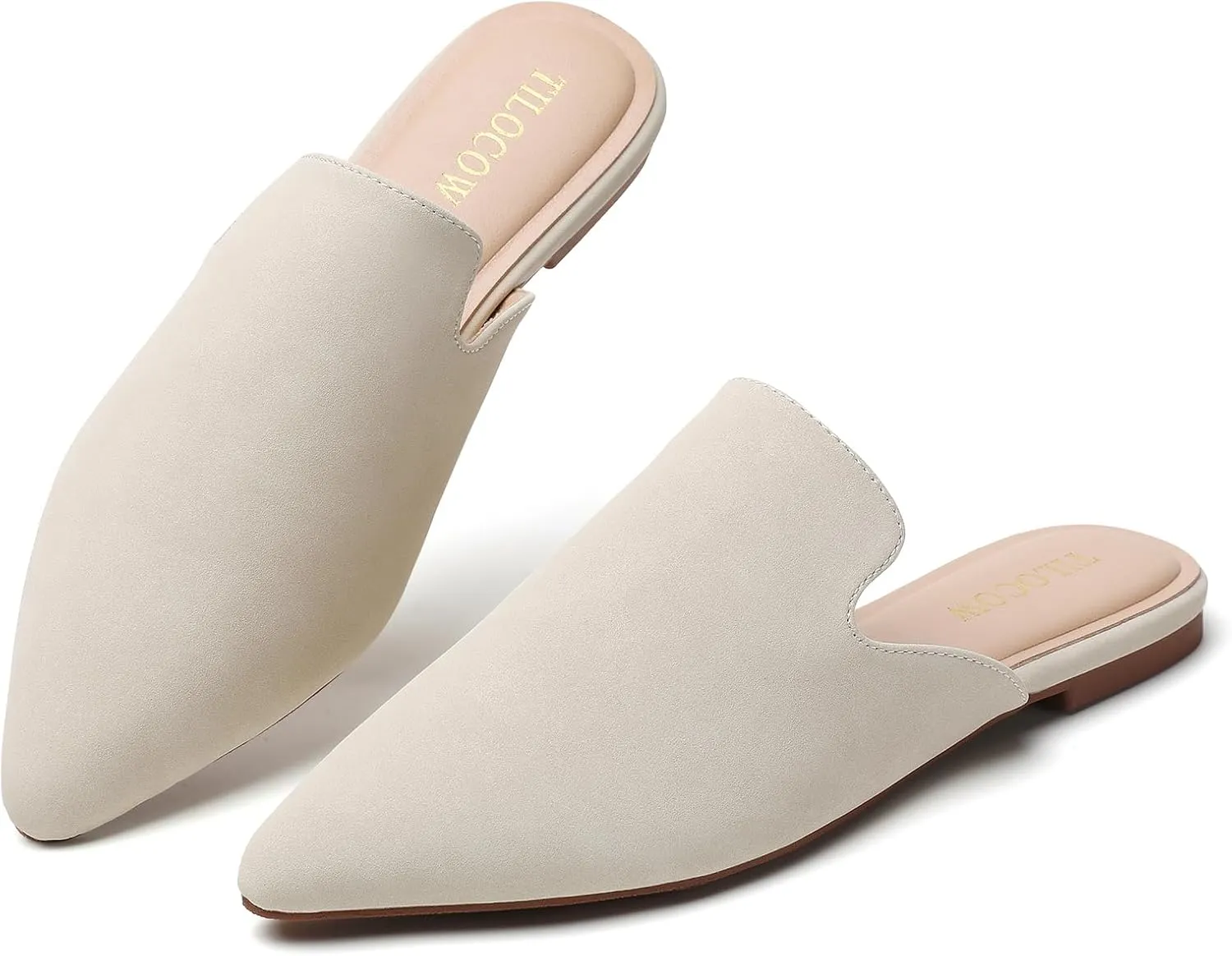Tilocow Mules for Woman Comfortable Pointed Toe Backless Loafers Flat Mule Business Casual Shoes Slides Slip on