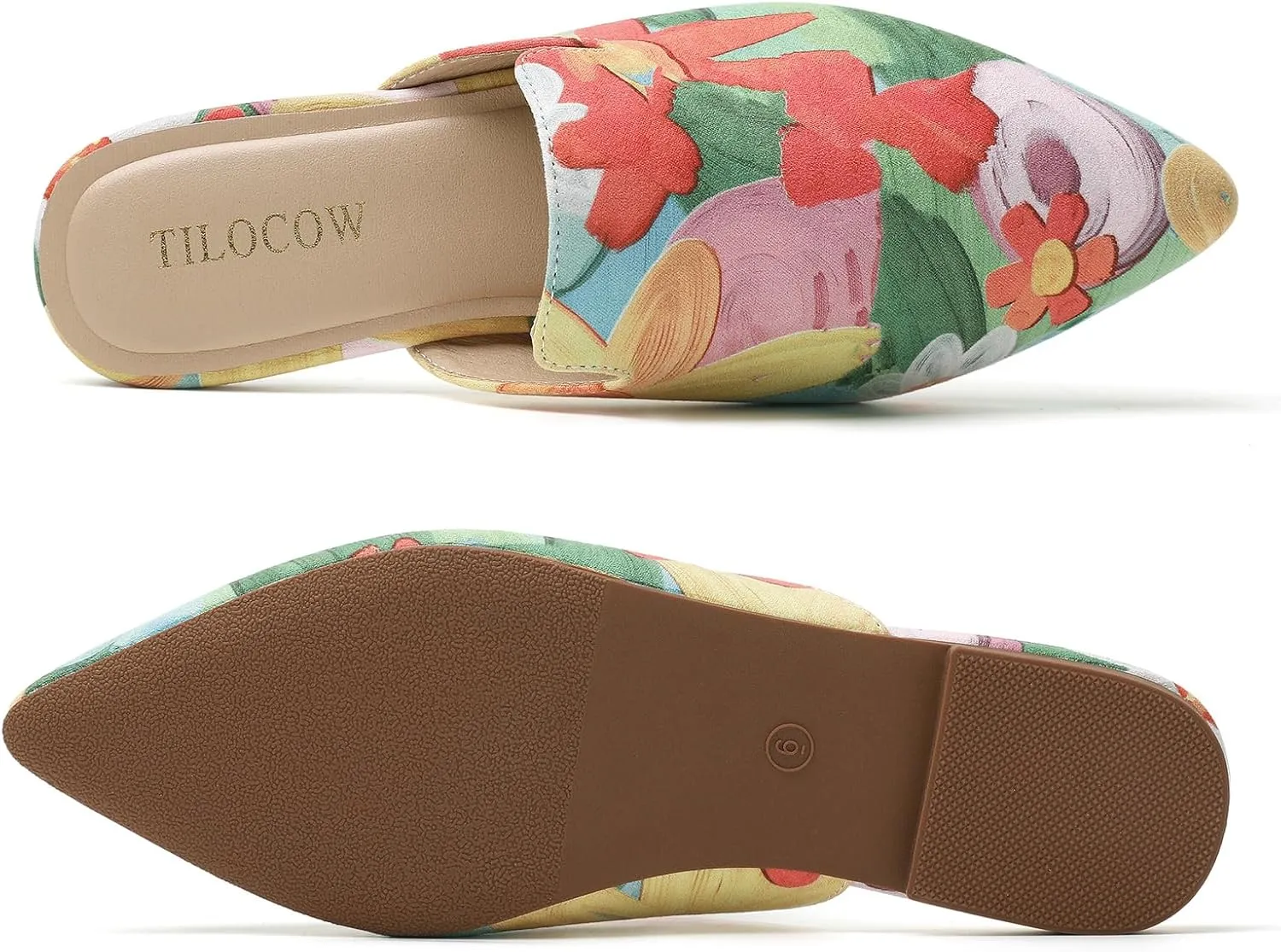 Tilocow Mules for Woman Comfortable Pointed Toe Backless Loafers Flat Mule Business Casual Shoes Slides Slip on