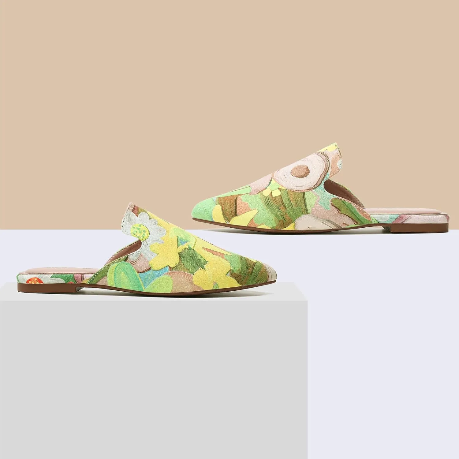 Tilocow Mules for Woman Comfortable Pointed Toe Backless Loafers Flat Mule Business Casual Shoes Slides Slip on