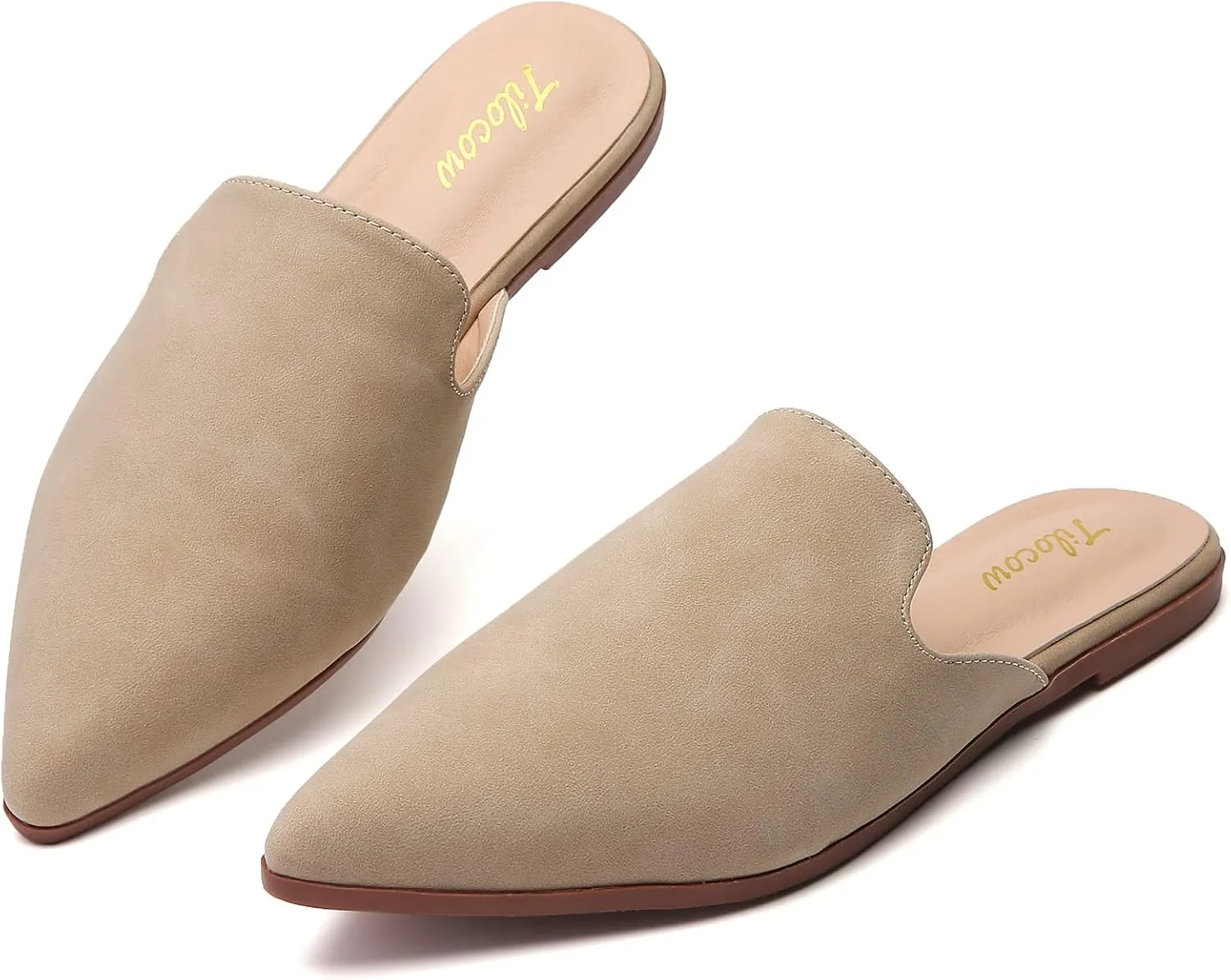Tilocow Mules for Woman Comfortable Pointed Toe Backless Loafers Flat Mule Business Casual Shoes Slides Slip on