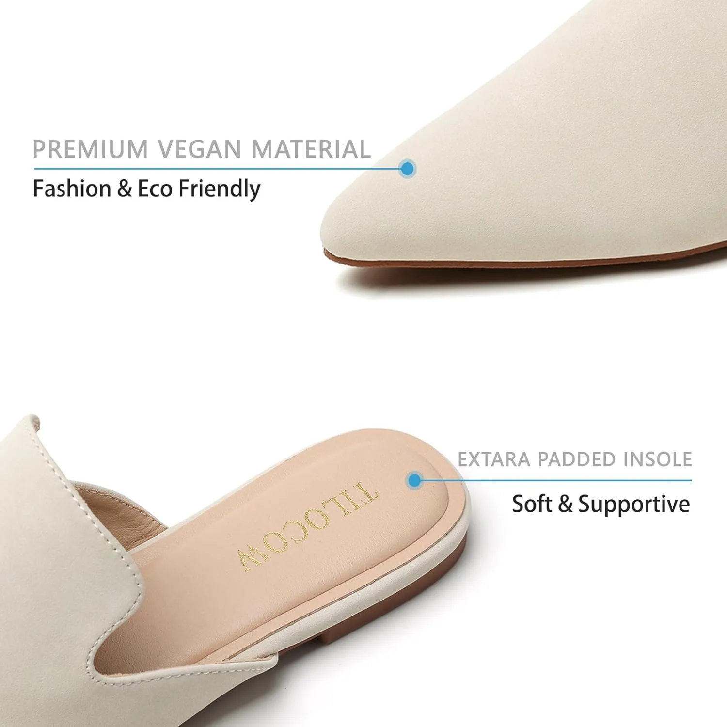 Tilocow Mules for Woman Comfortable Pointed Toe Backless Loafers Flat Mule Business Casual Shoes Slides Slip on