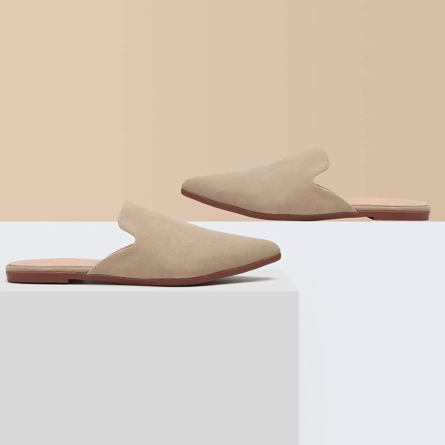 Tilocow Mules for Woman Comfortable Pointed Toe Backless Loafers Flat Mule Business Casual Shoes Slides Slip on