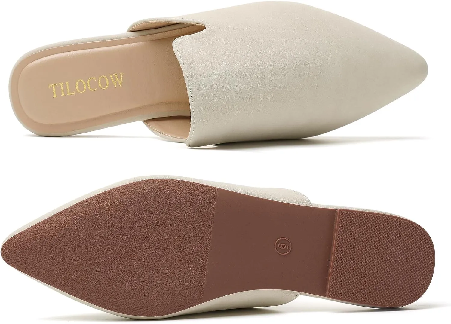Tilocow Mules for Woman Comfortable Pointed Toe Backless Loafers Flat Mule Business Casual Shoes Slides Slip on