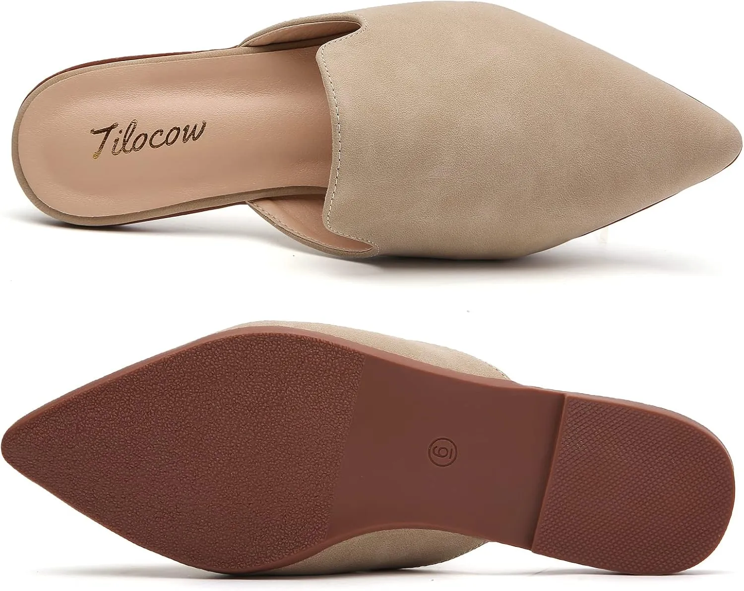 Tilocow Mules for Woman Comfortable Pointed Toe Backless Loafers Flat Mule Business Casual Shoes Slides Slip on