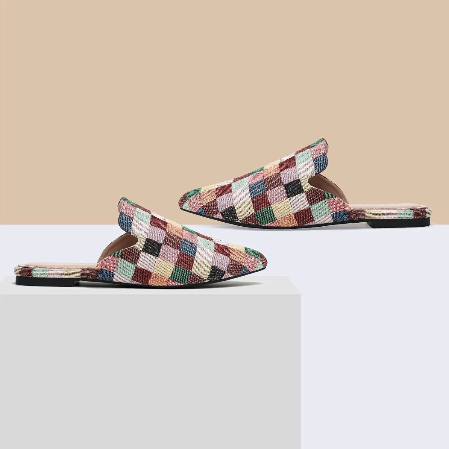 Tilocow Mules for Woman Comfortable Pointed Toe Backless Loafers Flat Mule Business Casual Shoes Slides Slip on