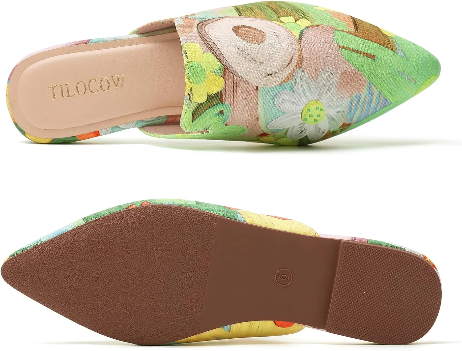 Tilocow Mules for Woman Comfortable Pointed Toe Backless Loafers Flat Mule Business Casual Shoes Slides Slip on