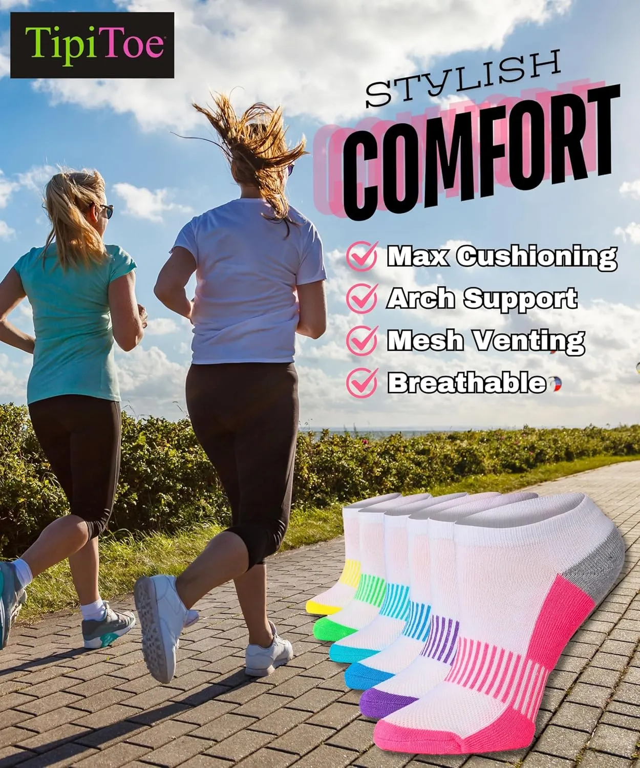 Tipi Toe Women's 12 Pack Athletic Cushioned Comfort Running Ankle Socks Available In Sizes 6-11