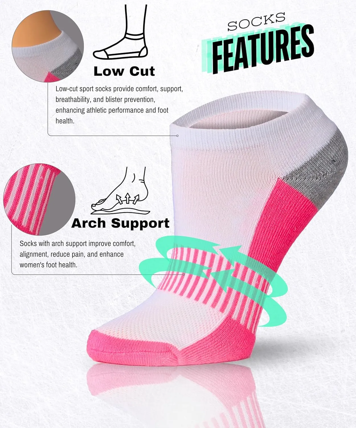 Tipi Toe Women's 12 Pack Athletic Cushioned Comfort Running Ankle Socks Available In Sizes 6-11