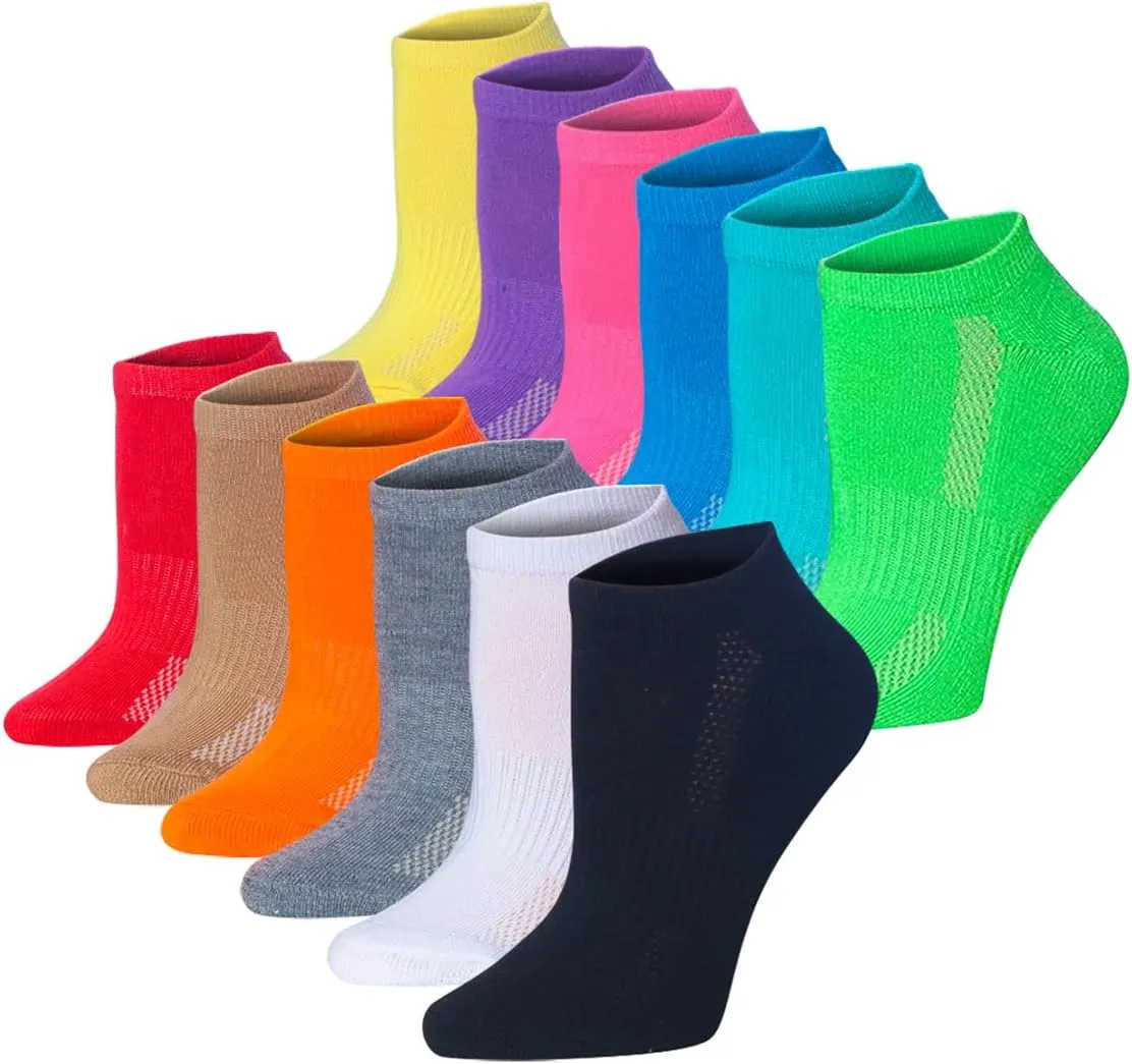 Tipi Toe Women's 12 Pack Athletic Cushioned Comfort Running Ankle Socks Available In Sizes 6-11