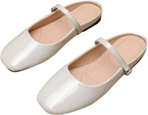 TN TANGNEST Women's Mary Jane Shoes Mules for Women Flats Retro One Line Strap Flats Cute Square Toe Backless Flat Mules