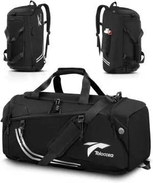 Tolaccea Gym Bags for Men Women, 45L Large Travel Duffel Bags with Shoe Compartment & Wet Pocket, Weekender Overnight Carry On Backpack Duffle Bag for Traveling Sports Workout (Black)