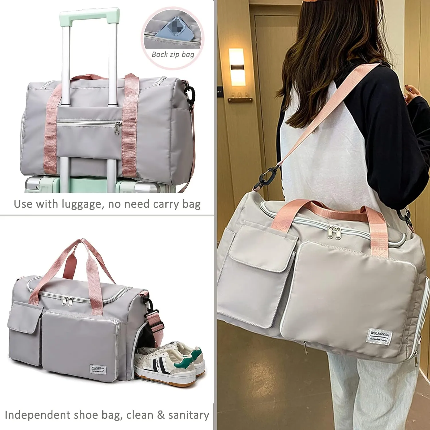 Travel Bag, Large Capacity Folding Travel Bag, Sports Gym Bag with Wet Pocket & Shoes Compartment, Foldable Travel Duffel Bag, Weekender Overnight Bag for Women and Man