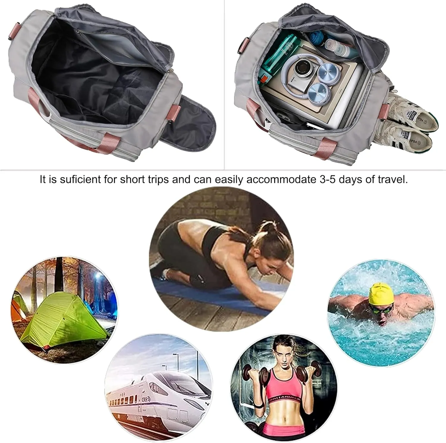 Travel Bag, Large Capacity Folding Travel Bag, Sports Gym Bag with Wet Pocket & Shoes Compartment, Foldable Travel Duffel Bag, Weekender Overnight Bag for Women and Man