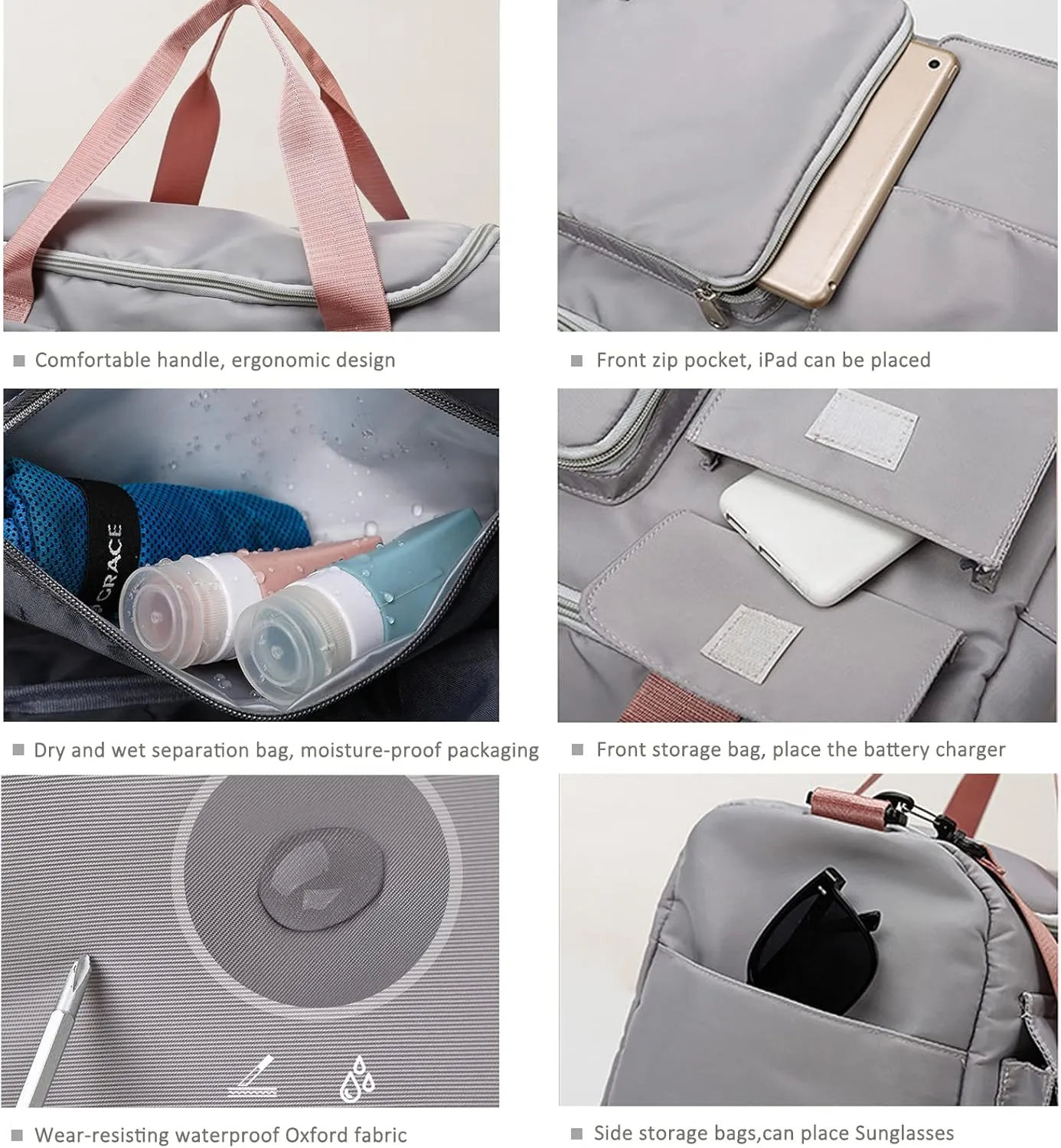 Travel Bag, Large Capacity Folding Travel Bag, Sports Gym Bag with Wet Pocket & Shoes Compartment, Foldable Travel Duffel Bag, Weekender Overnight Bag for Women and Man