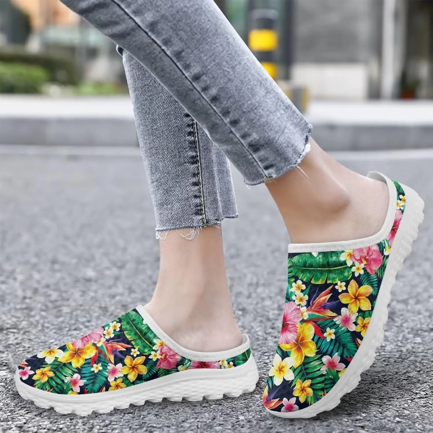 Tropical Flora Women's Arch Support Mule Garden Shoes Slip On Loafers Breathable Summer Barefoot Walking Flat