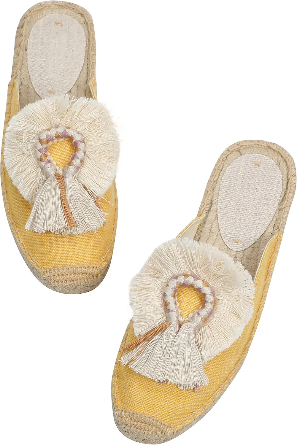 U-lite Women's Comfort Red Tassel & Fluffy Ball Embellishment Canvas Mule Shoes Espadrilles