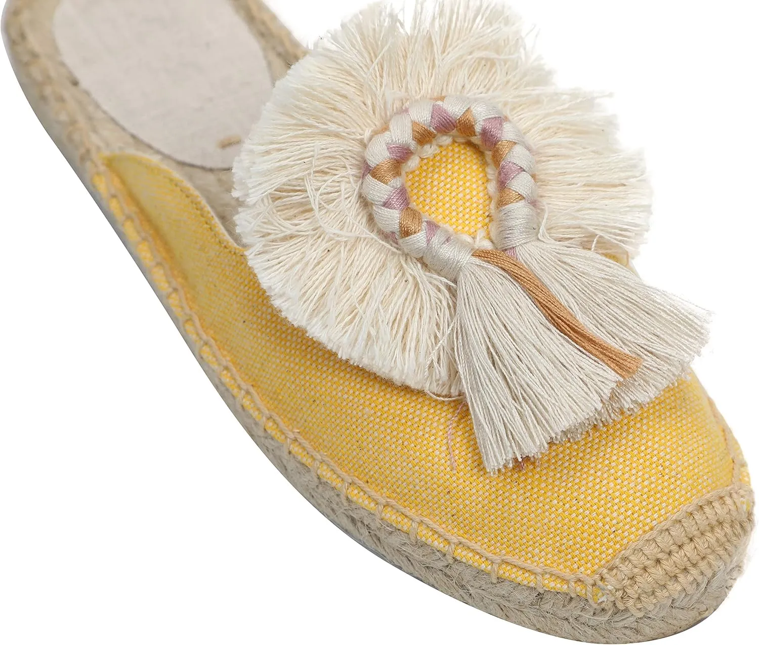 U-lite Women's Comfort Red Tassel & Fluffy Ball Embellishment Canvas Mule Shoes Espadrilles