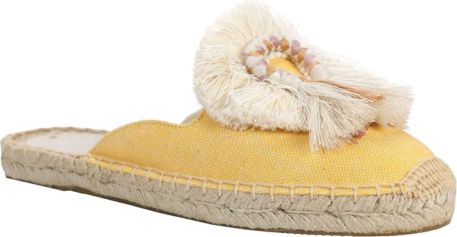 U-lite Women's Comfort Red Tassel & Fluffy Ball Embellishment Canvas Mule Shoes Espadrilles