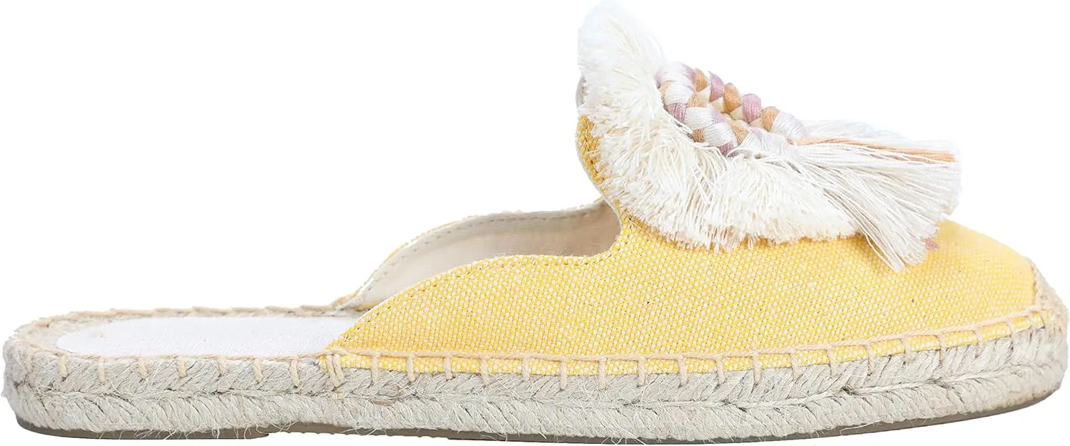 U-lite Women's Comfort Red Tassel & Fluffy Ball Embellishment Canvas Mule Shoes Espadrilles