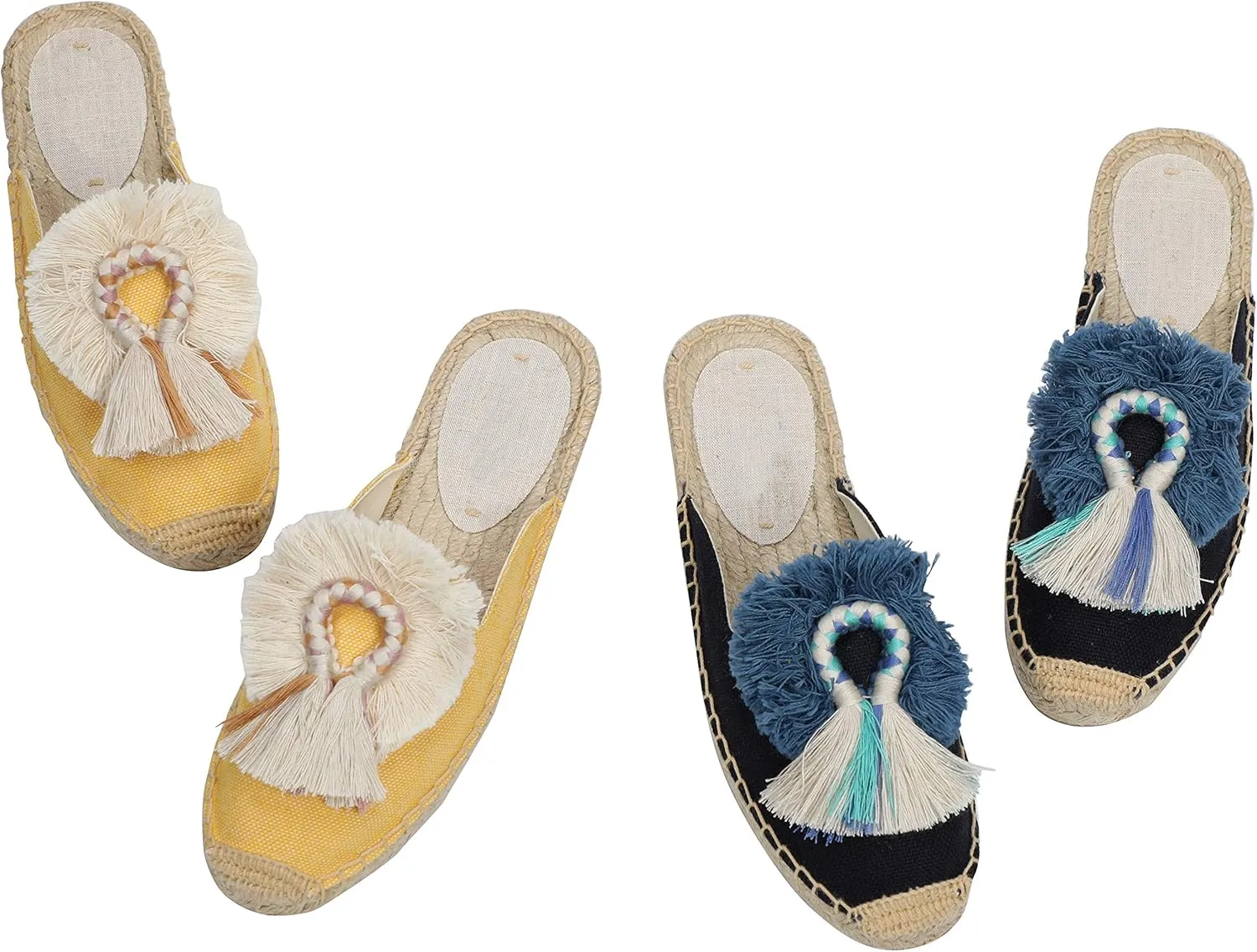 U-lite Women's Comfort Red Tassel & Fluffy Ball Embellishment Canvas Mule Shoes Espadrilles