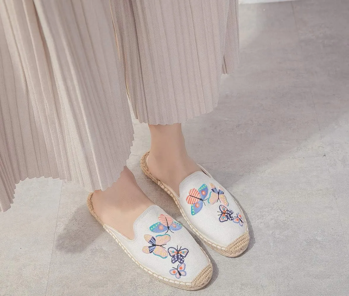 U-lite Women's Stylish Embroidery Flat Espadrilles Fancy Mule