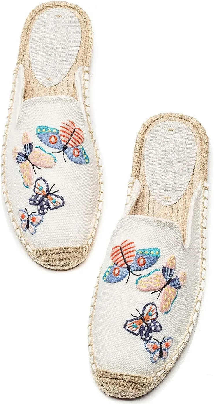 U-lite Women's Stylish Embroidery Flat Espadrilles Fancy Mule