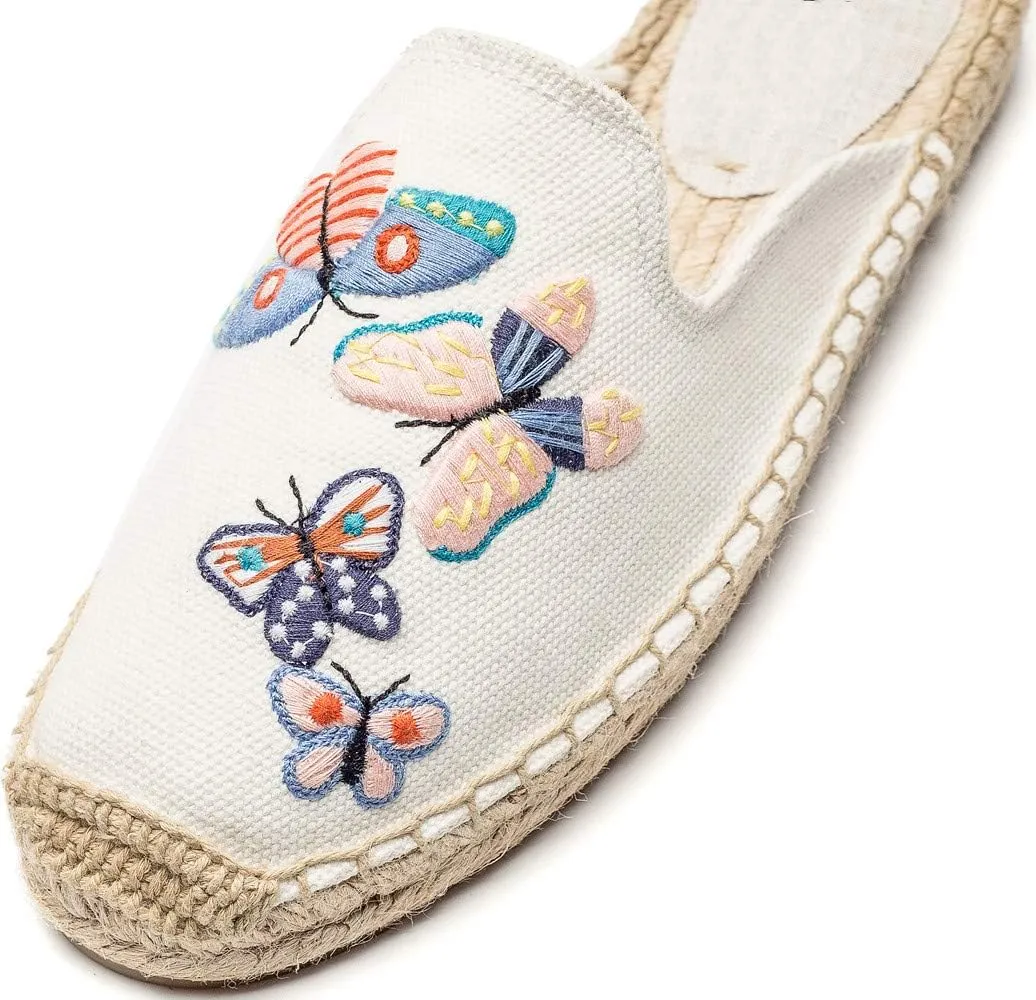 U-lite Women's Stylish Embroidery Flat Espadrilles Fancy Mule