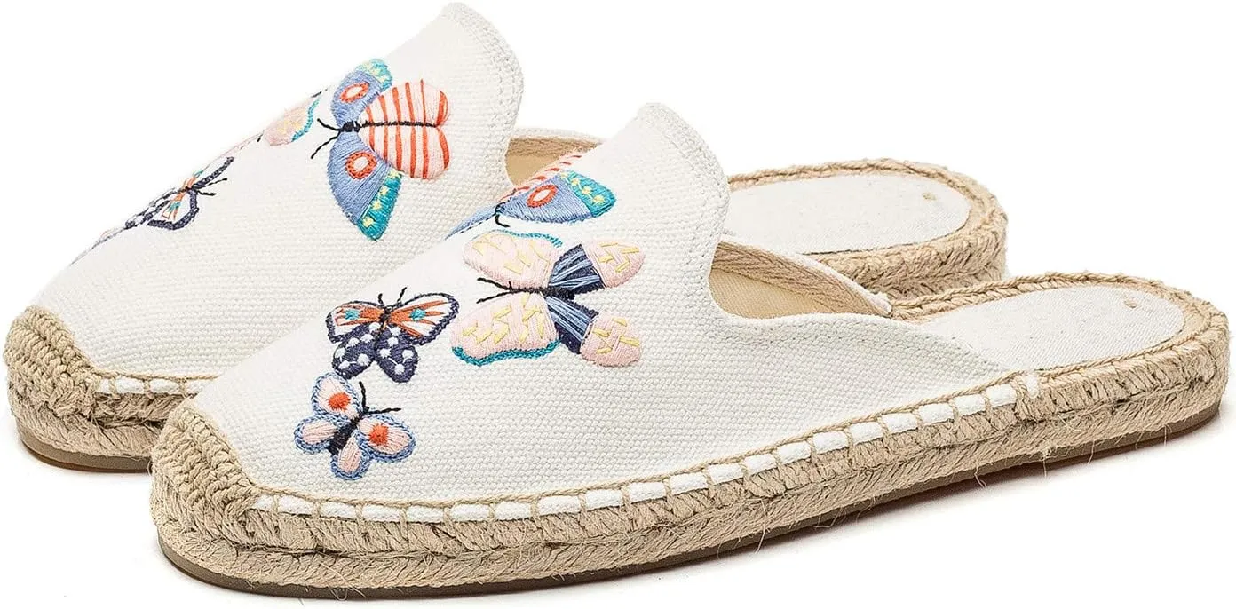 U-lite Women's Stylish Embroidery Flat Espadrilles Fancy Mule