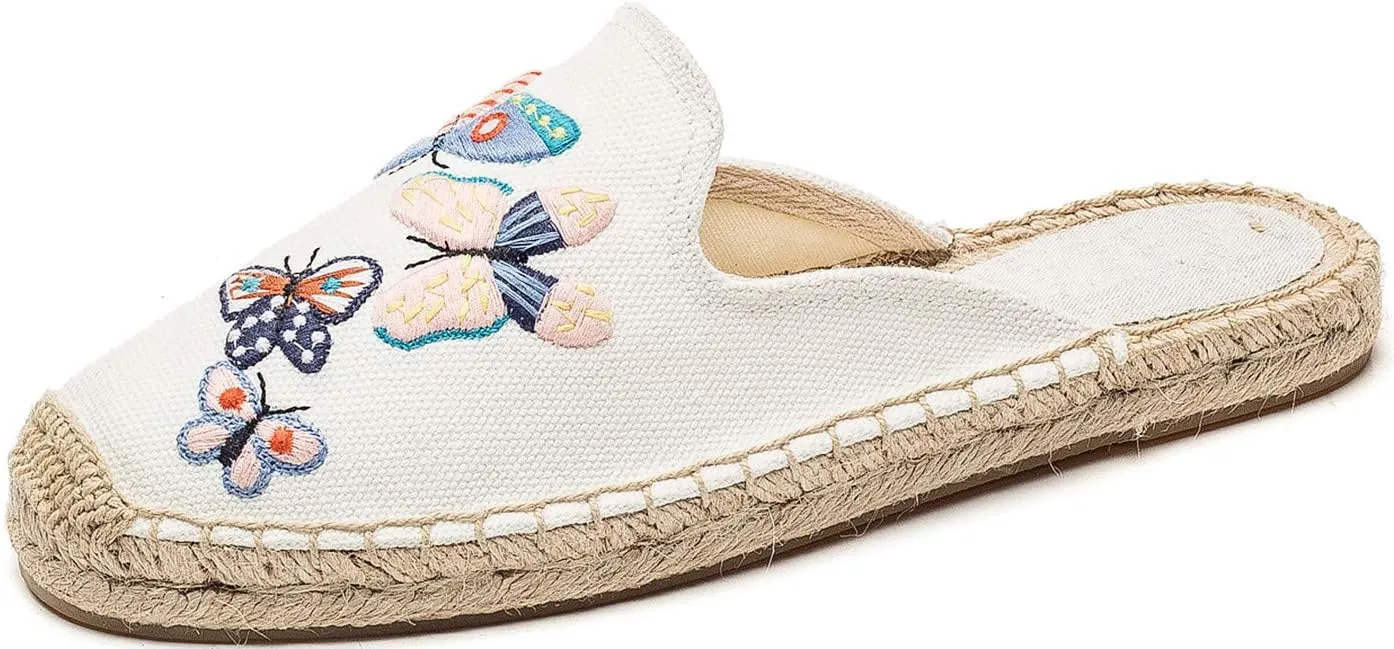 U-lite Women's Stylish Embroidery Flat Espadrilles Fancy Mule