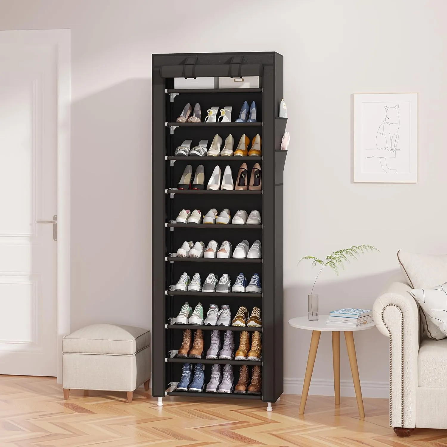 UDEAR 10-Tier Free Standing Shoe Rack Sturdy Shoe Rack Organizer for Closet Entryway Stackable Shoe Shelf with Dustproof Cover,Black