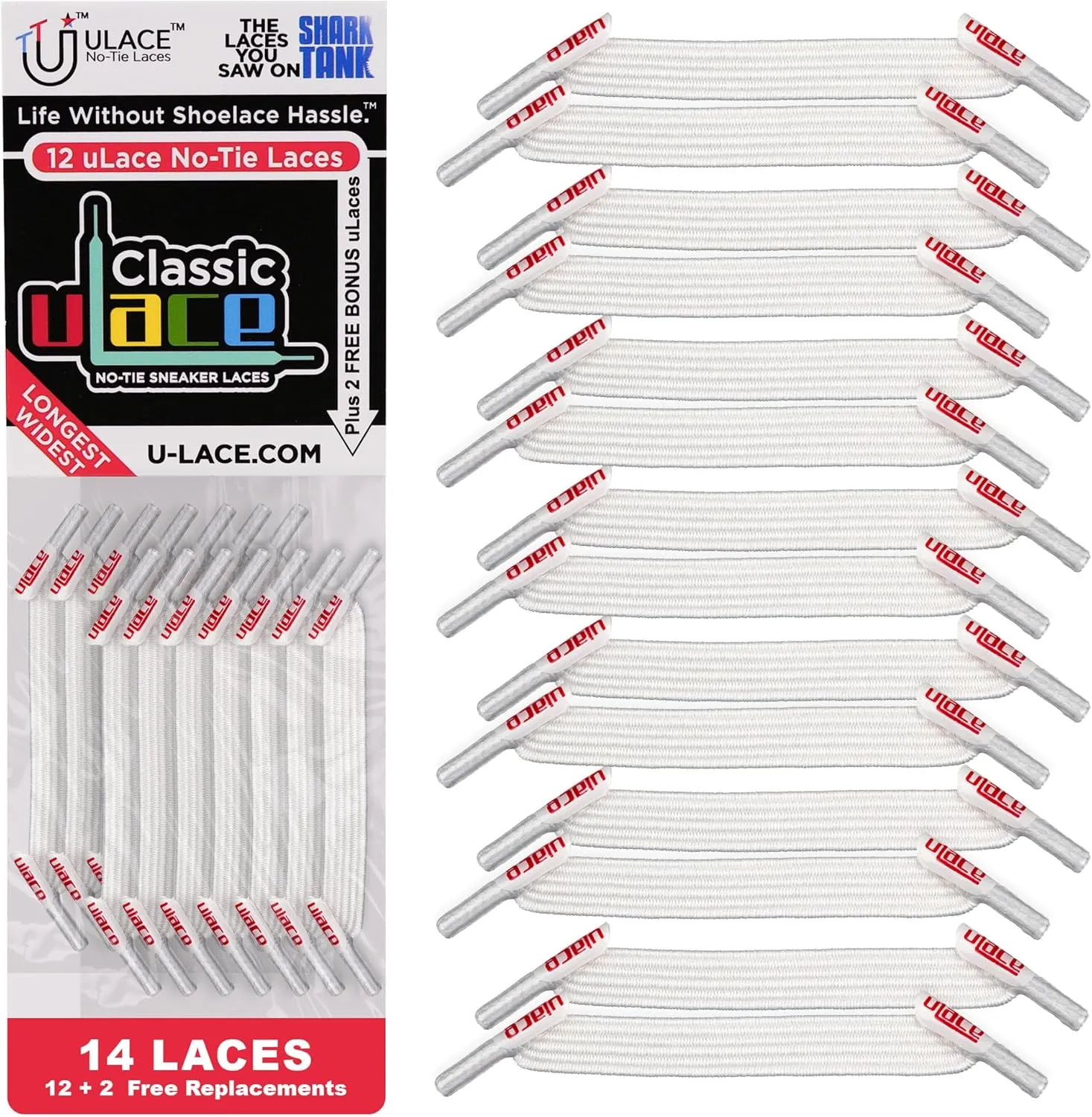 uLace Classic No-Tie Shoelaces - Elastic Shoe Laces for Sneakers | Stretchy, Elastic Laces | Easy Installation - 14 Laces