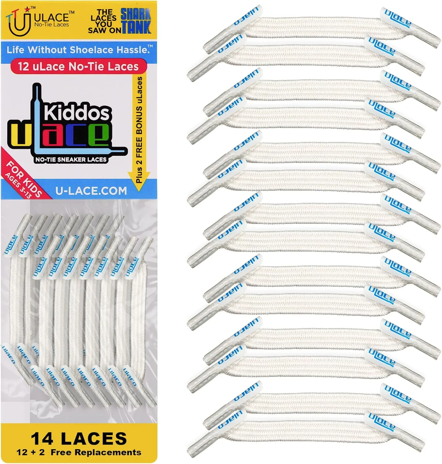 uLace Kiddos No-Tie Shoelaces - Elastic Shoe Laces for Sneakers | Stretchy, Elastic Laces | Easy Installation - 14 Laces