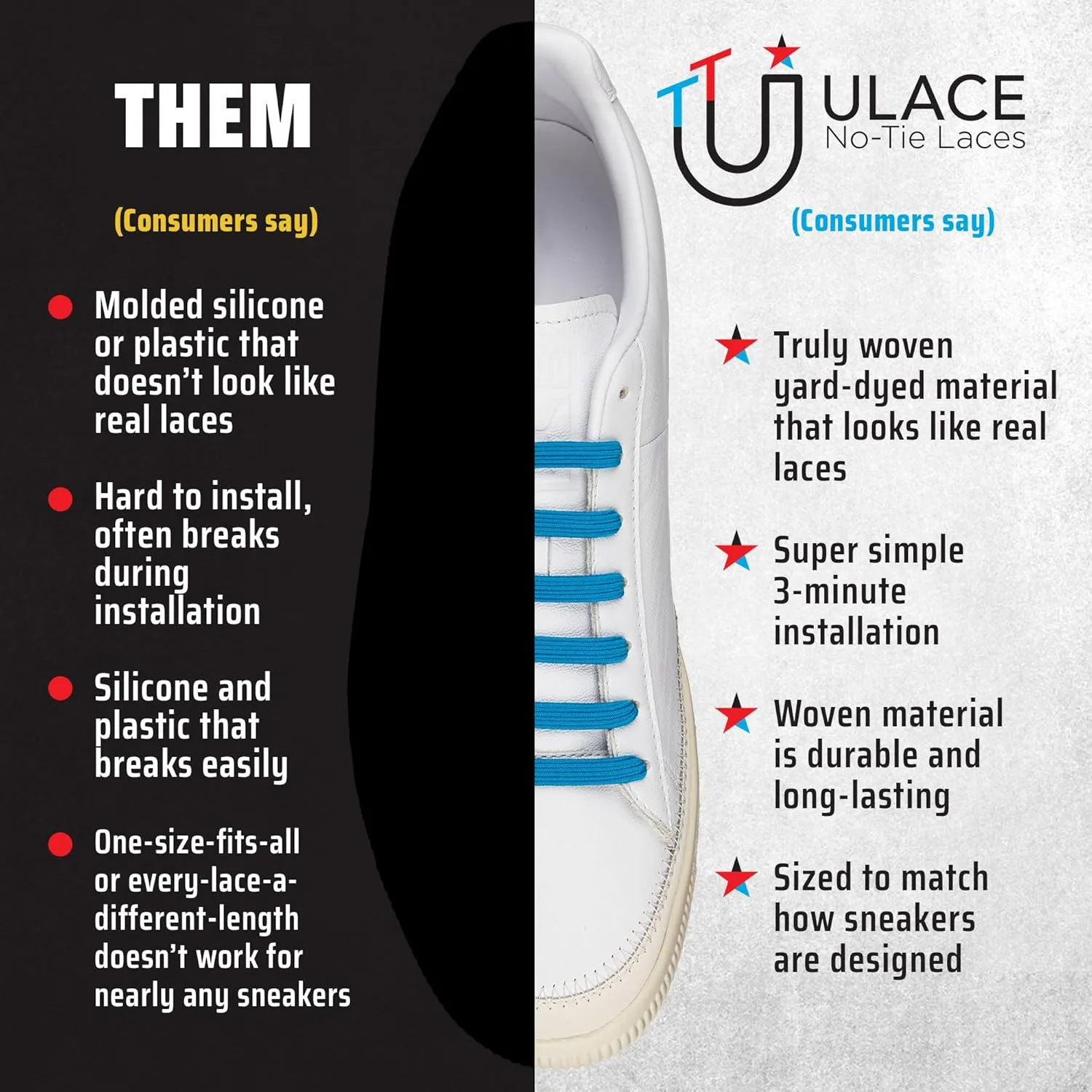 uLace Kiddos No-Tie Shoelaces - Elastic Shoe Laces for Sneakers | Stretchy, Elastic Laces | Easy Installation - 14 Laces
