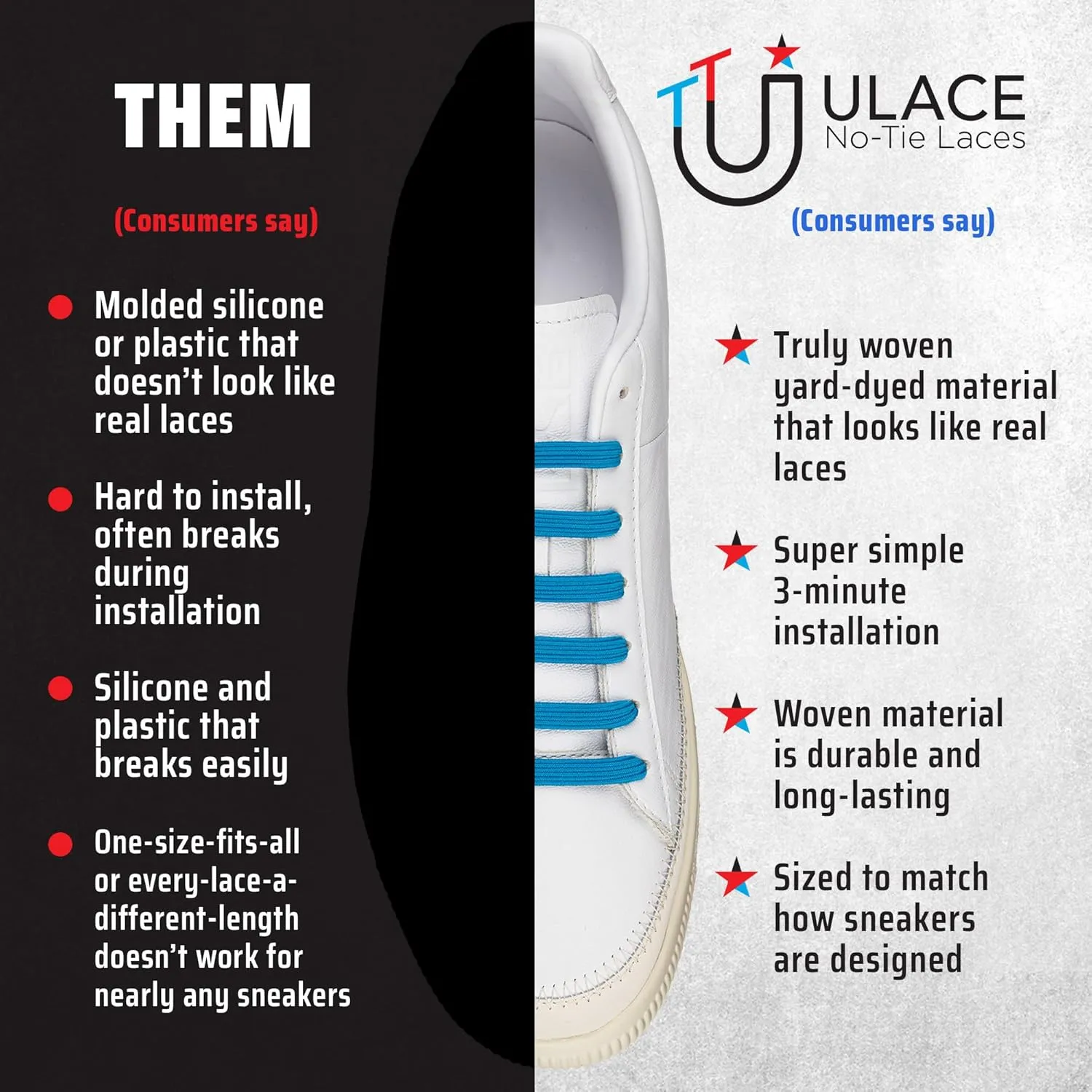uLace Slims No-Tie Shoelaces - Elastic Shoe Laces for Sneakers | Stretchy, Elastic Laces | Easy Installation - 14 Laces