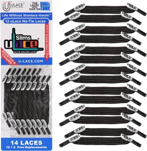 uLace Slims No-Tie Shoelaces - Elastic Shoe Laces for Sneakers | Stretchy, Elastic Laces | Easy Installation - 14 Laces
