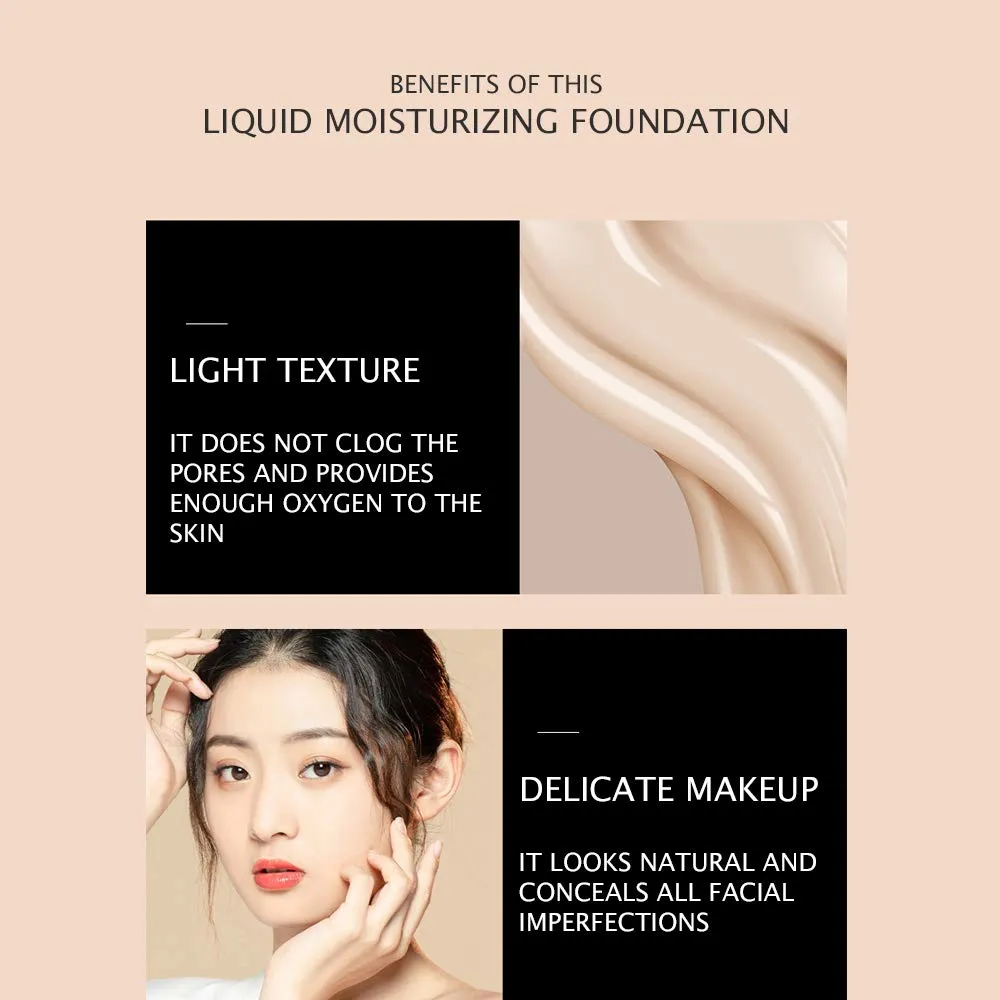 VENZEN Thin Light Concealer Liquid Foundation Waterproof Moisturizing Clear Naked Natural Long-Lasting Soft Texture Rubber Ring Delicate Colors (#02 IVORY (6778))