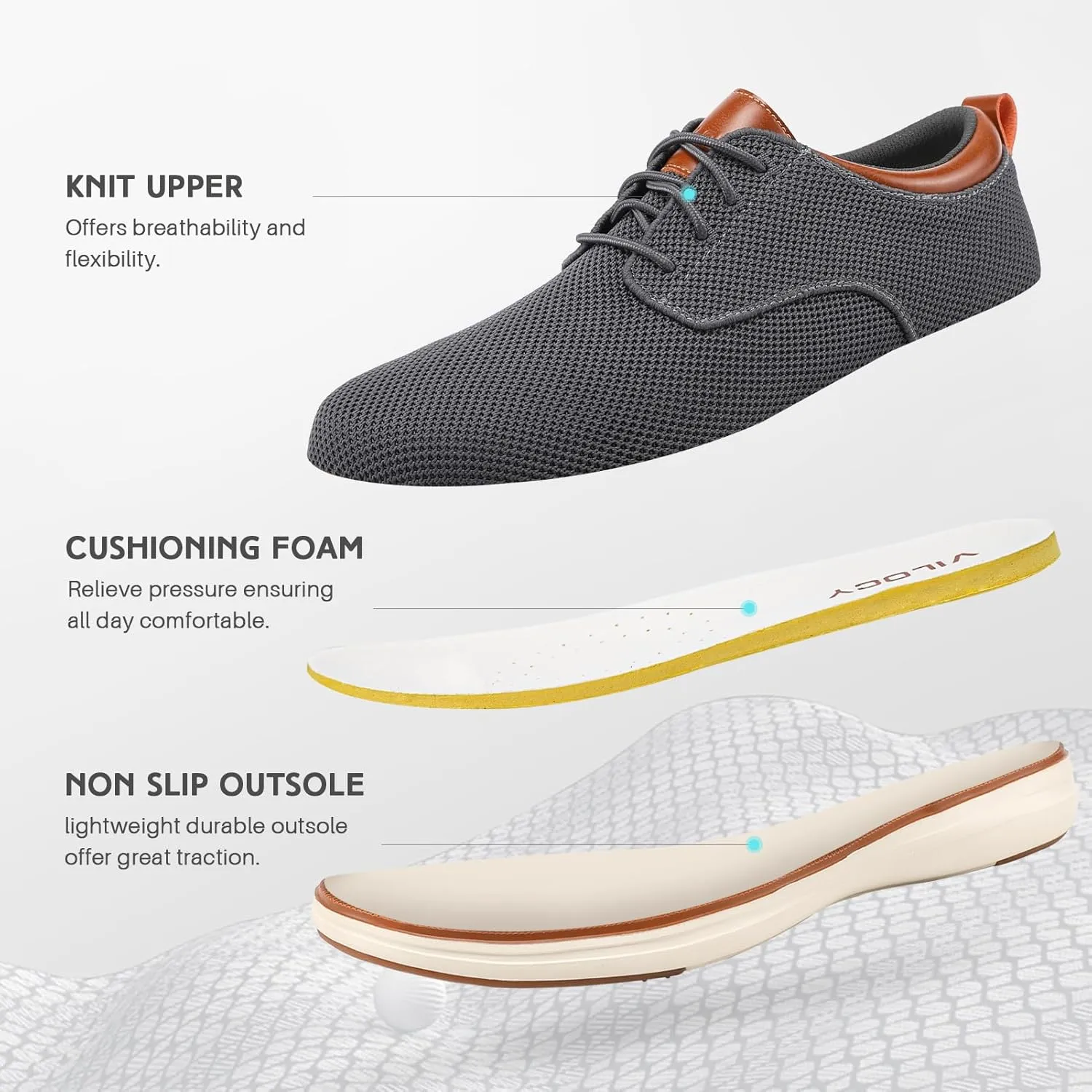 VILOCY Men's Wide Casual Dress Oxfords Business Shoes Fashion Sneakers Mesh Breathable Comfortable Walking Shoes