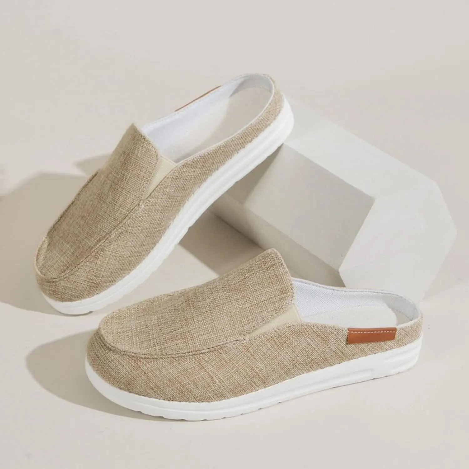Women Canvas Slip On Lightweight Mule Sneaker Summer Fashion Open Back Flats Walking Shoes Closed Round Toe Low Top Casual Loafer Comfort Walking Sandals