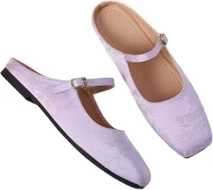 Women Mules Elegant Dressy Flats Closed Toe Microfiber Leather Shoes Adjustable Buckle Strap Mary Jane Casual Office Shoes