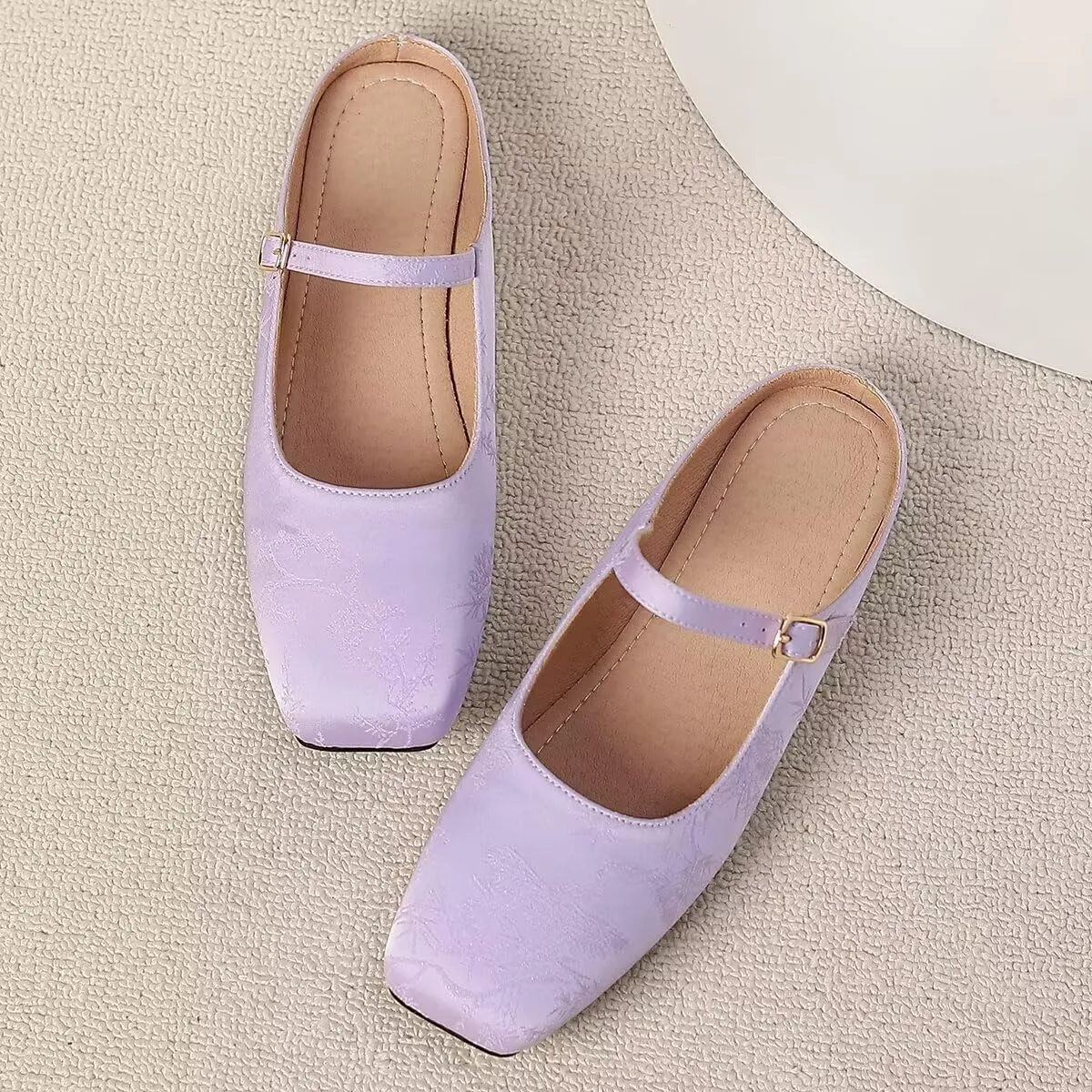 Women Mules Elegant Dressy Flats Closed Toe Microfiber Leather Shoes Adjustable Buckle Strap Mary Jane Casual Office Shoes