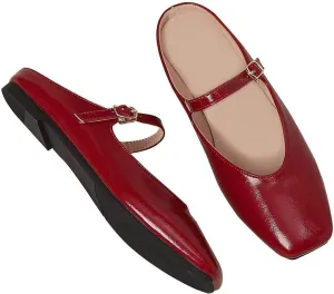Women Mules Elegant Dressy Flats Closed Toe Microfiber Leather Shoes Adjustable Buckle Strap Mary Jane Casual Office Shoes