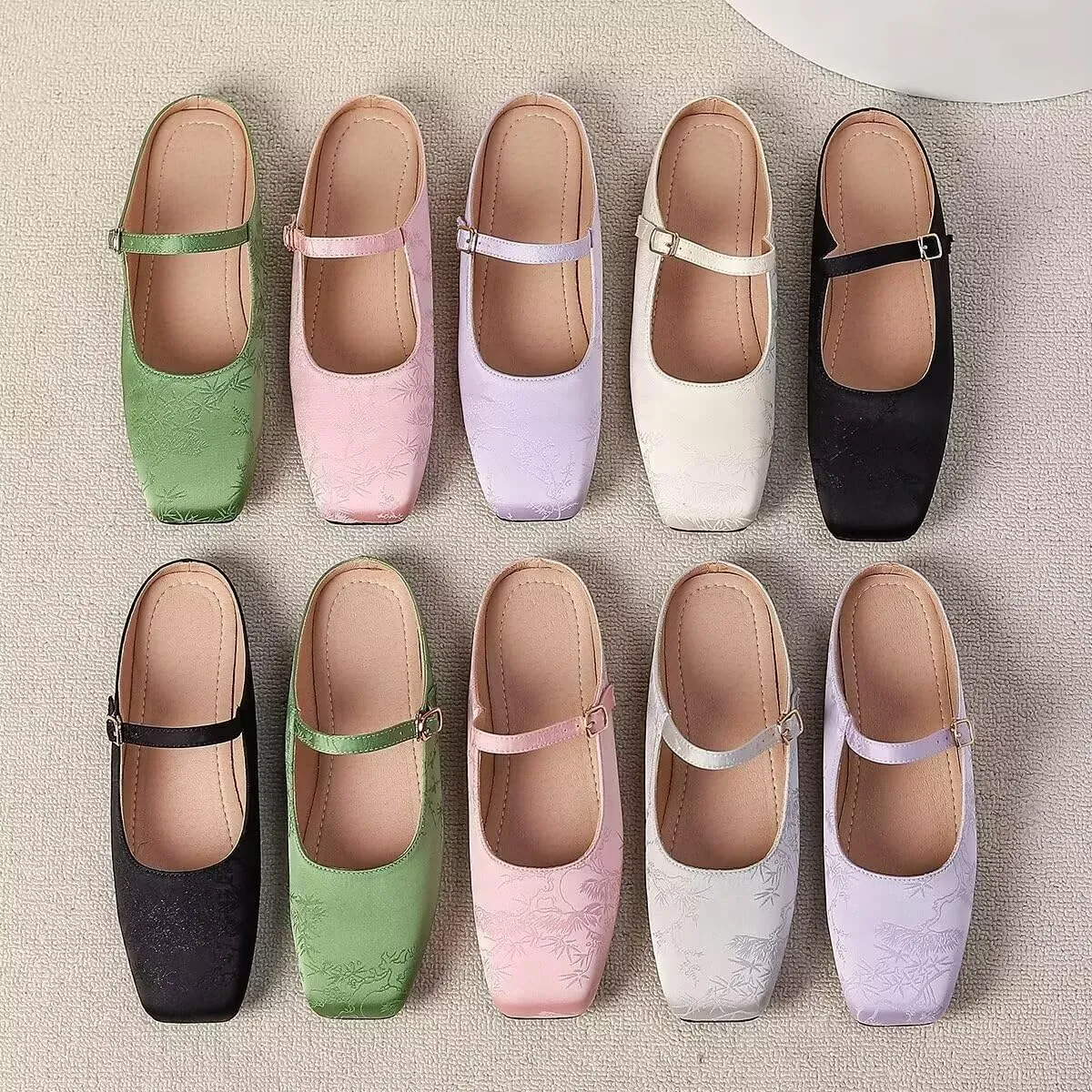 Women Mules Elegant Dressy Flats Closed Toe Microfiber Leather Shoes Adjustable Buckle Strap Mary Jane Casual Office Shoes