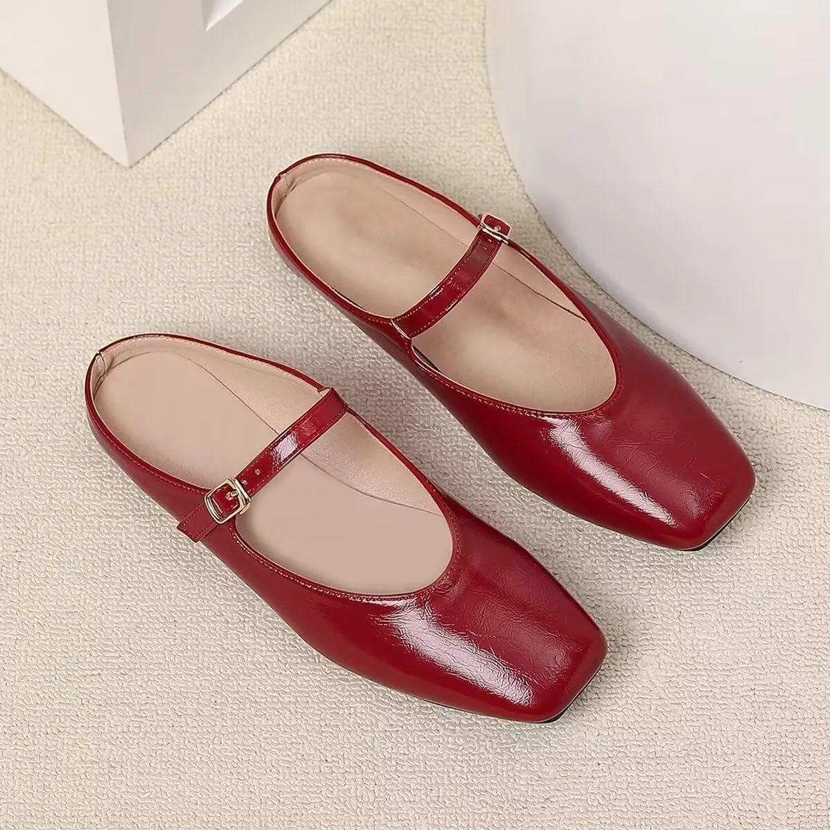 Women Mules Elegant Dressy Flats Closed Toe Microfiber Leather Shoes Adjustable Buckle Strap Mary Jane Casual Office Shoes