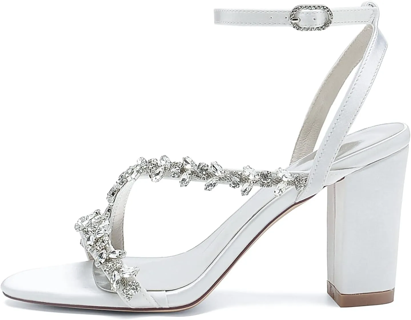 Women's Beaded Crystal Wedding Sandals for Bride Block Heeled Pumps with Heels Chunky Heel Slingback Bridal Dress Shoes Bridesmaids