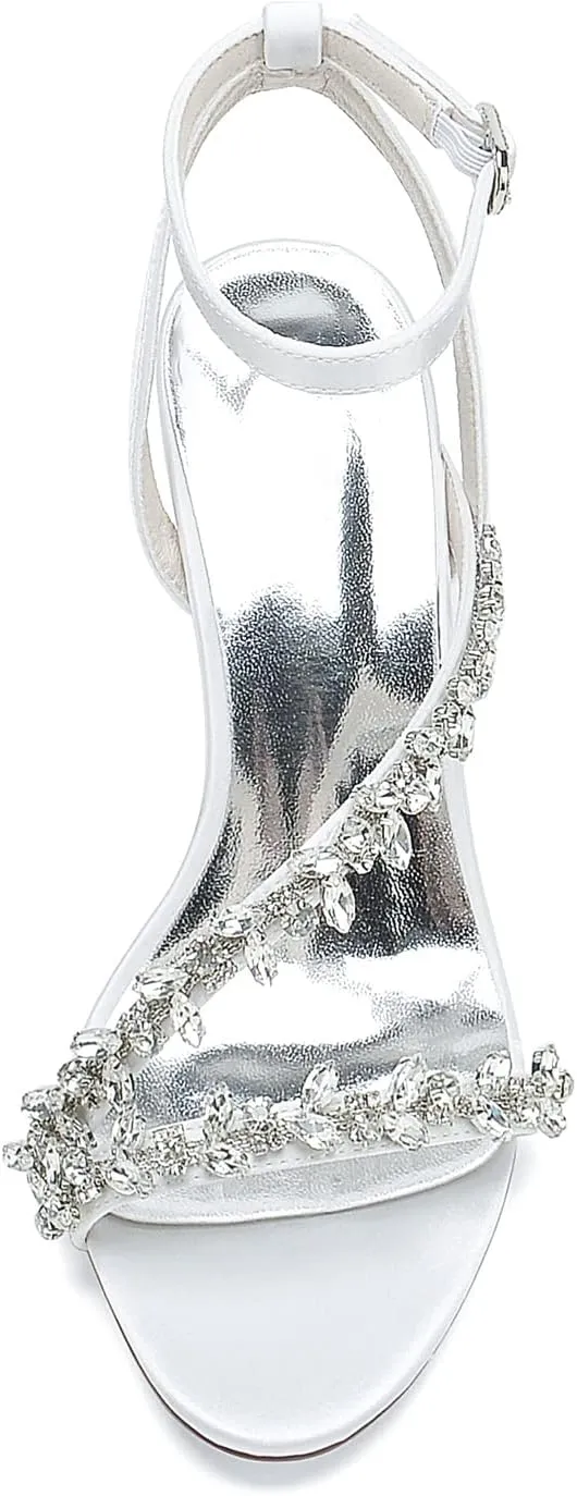 Women's Beaded Crystal Wedding Sandals for Bride Block Heeled Pumps with Heels Chunky Heel Slingback Bridal Dress Shoes Bridesmaids