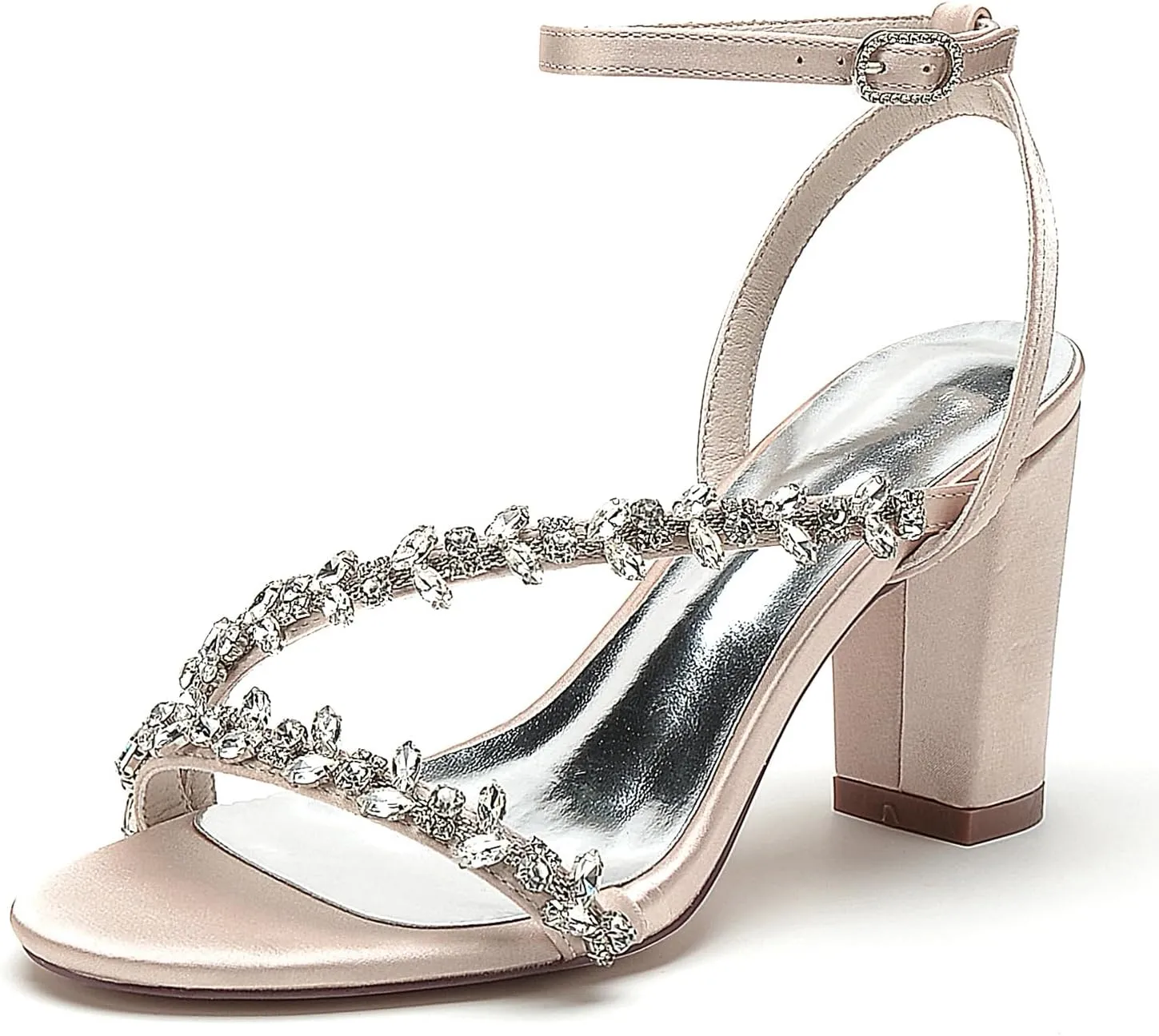 Women's Beaded Crystal Wedding Sandals for Bride Block Heeled Pumps with Heels Chunky Heel Slingback Bridal Dress Shoes Bridesmaids