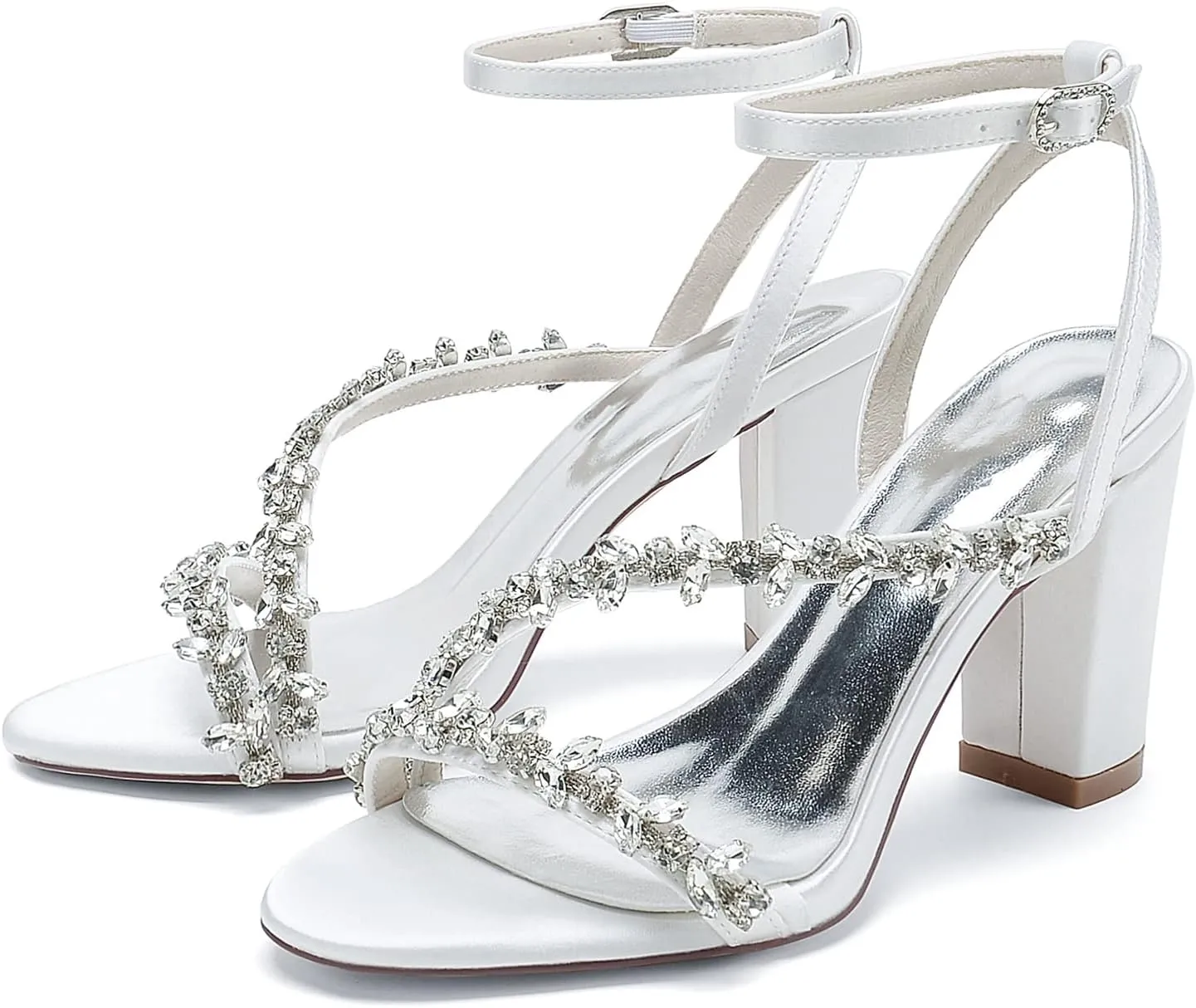Women's Beaded Crystal Wedding Sandals for Bride Block Heeled Pumps with Heels Chunky Heel Slingback Bridal Dress Shoes Bridesmaids