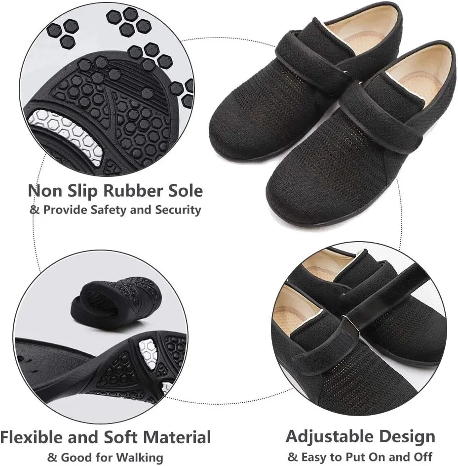 Womens Diabetic Walking Shoes Adjustable Outdoor Sneakers Recovery Easy On Off Strap Wide Width Slippers Comfort for Seniors Elderly Woman Swollen Feet, Edema, Foot Pain