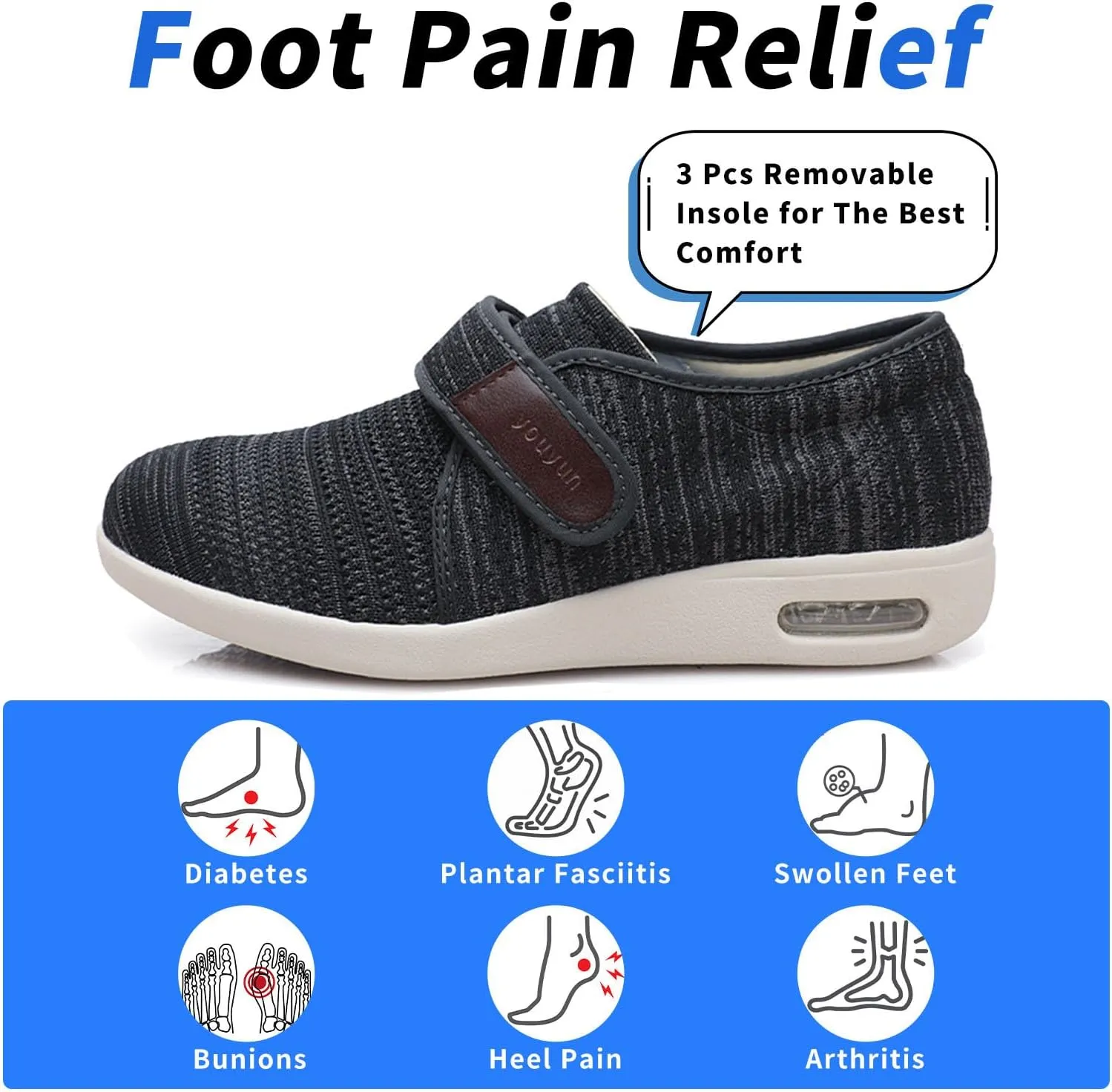 Womens Diabetic Walking Shoes Adjustable Outdoor Sneakers Recovery Easy On Off Strap Wide Width Slippers Comfort for Seniors Elderly Woman Swollen Feet, Edema, Foot Pain